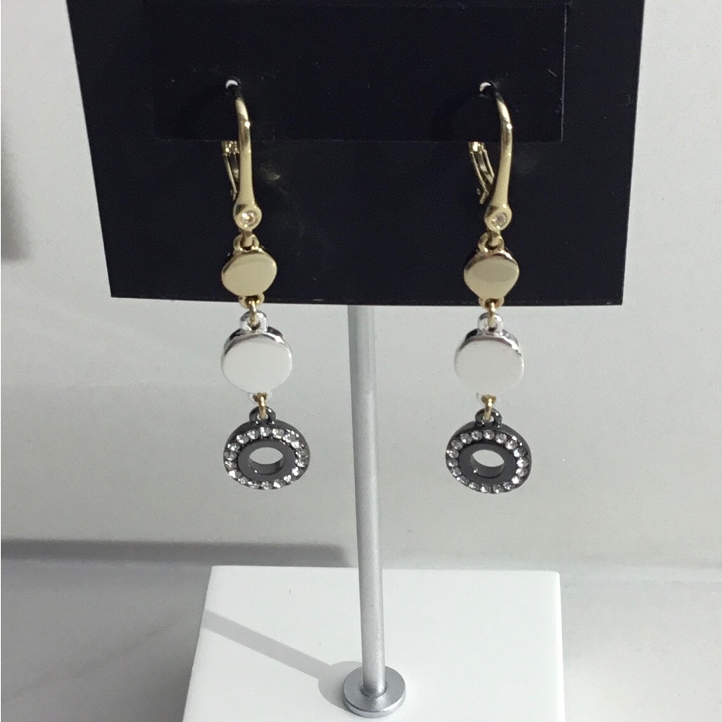 Silver Tone Dangle Earrings W/Crystals New Dkny